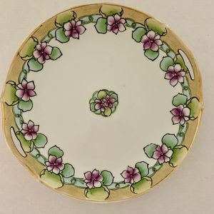 Vintage Nippon Cake Plate Hand Painted Art Nouveau Violets Gold Trim